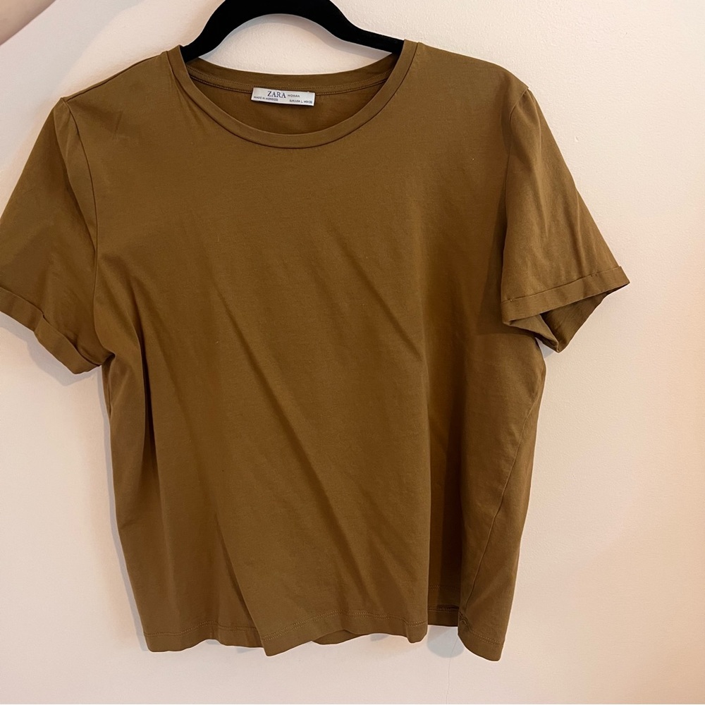 (2) Zara Short Sleeve T Shirts | Brown Black | Women Size Large